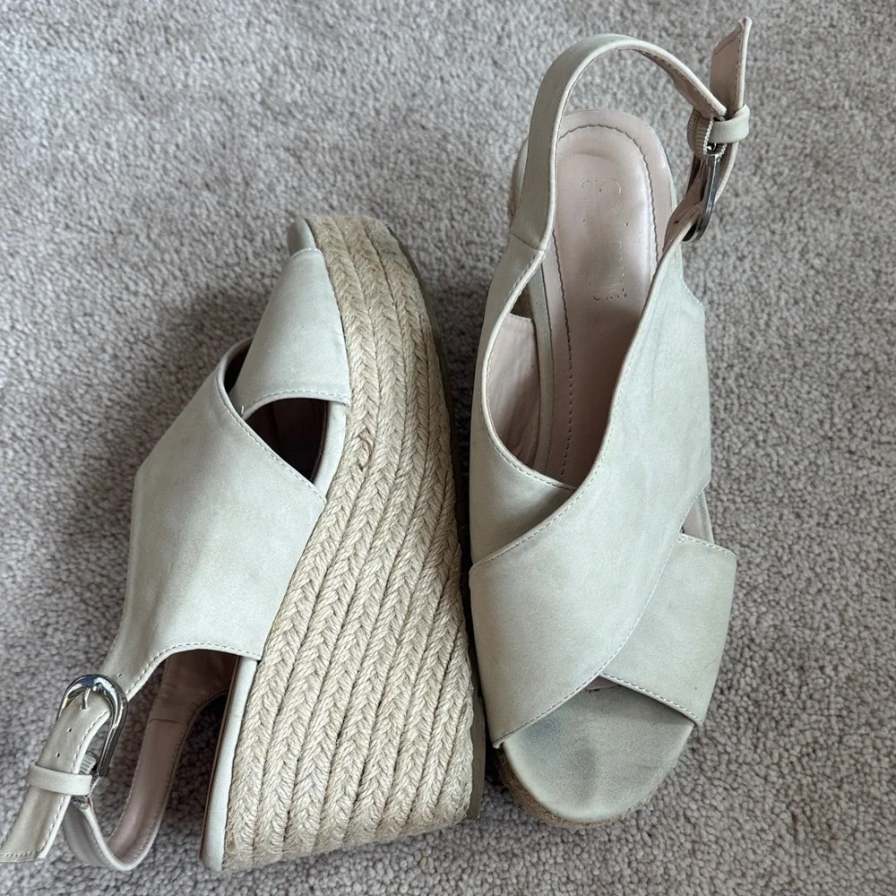 Neutral Crisscross Espadrille Wedge Sandals